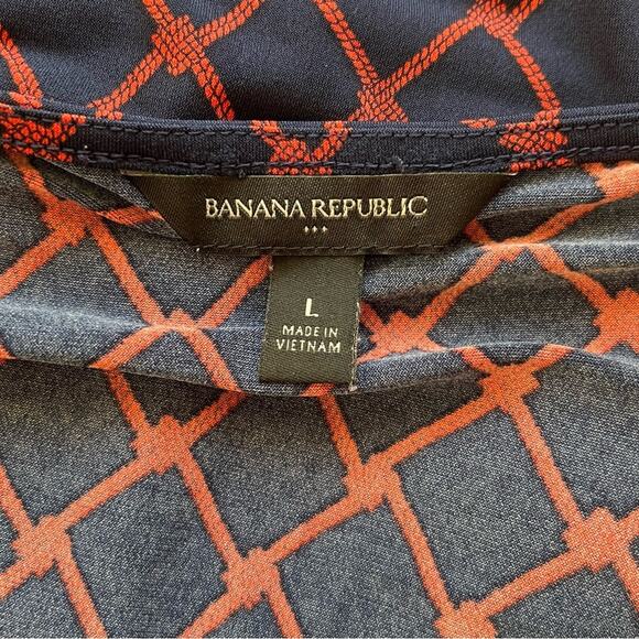 Banana Republic Navy / Red Patterned Long Sleeve V-Neck Blouse Size Large - Picture 10 of 10